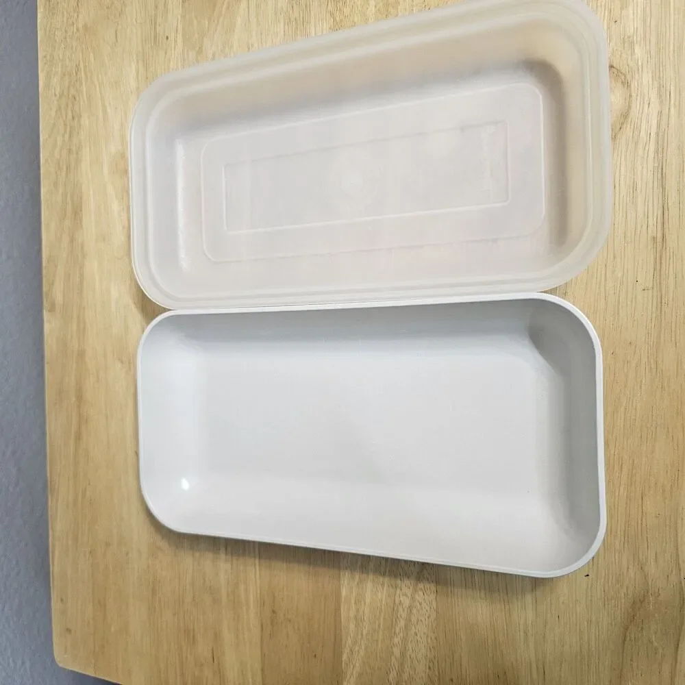 Vintage Tupperware Rectangular Storage Container w/Lid Almond Microwave USA